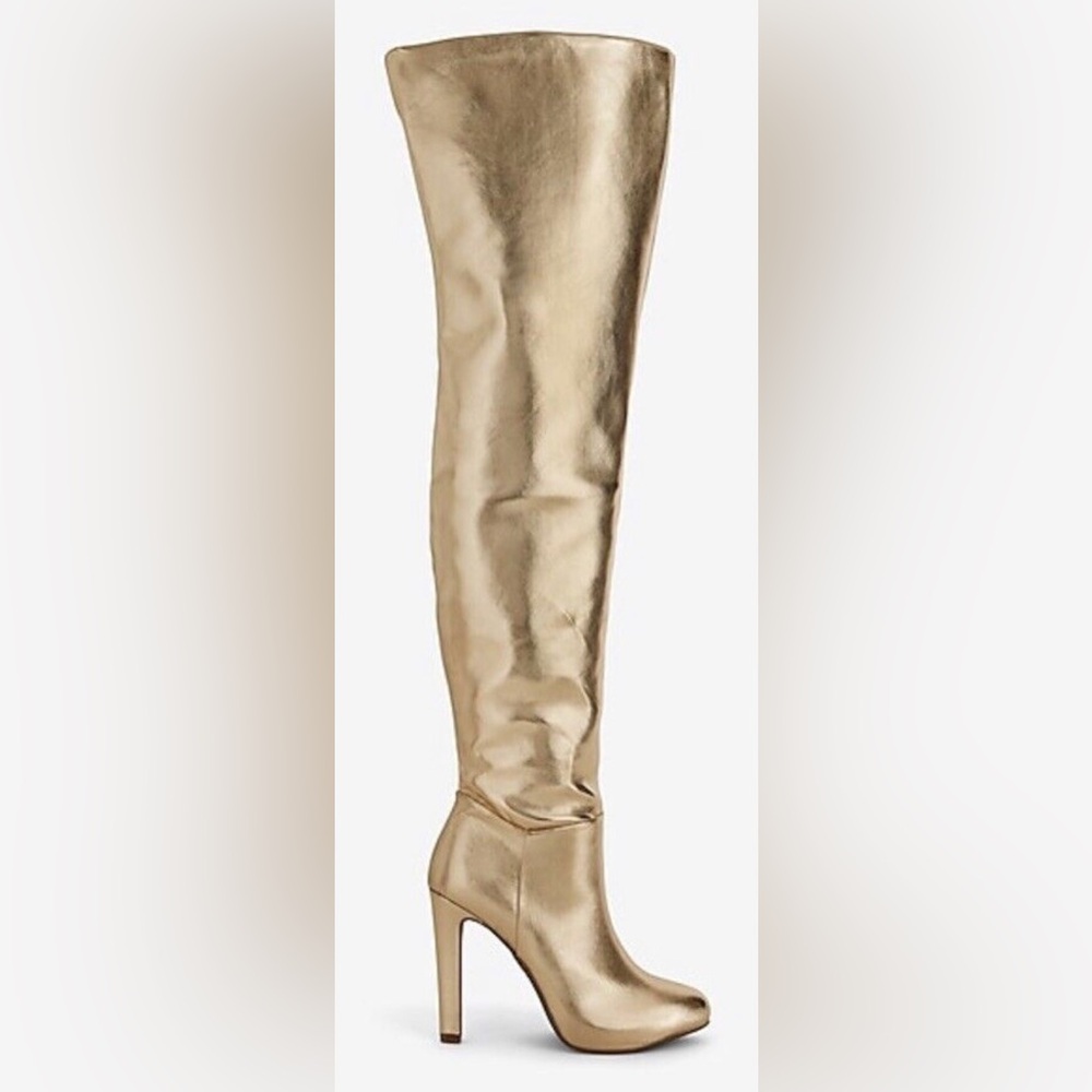 Brian Atwood x Express above the knee Gold Boots size 9 New - Picture 1 of 6